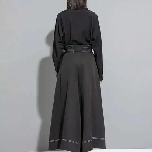 Load image into Gallery viewer, High Waist Black Topstitched Bandage Long Wide Leg Pants New Loose Fit Trousers Women Fashion Spring Autumn 2025 1DF7722
