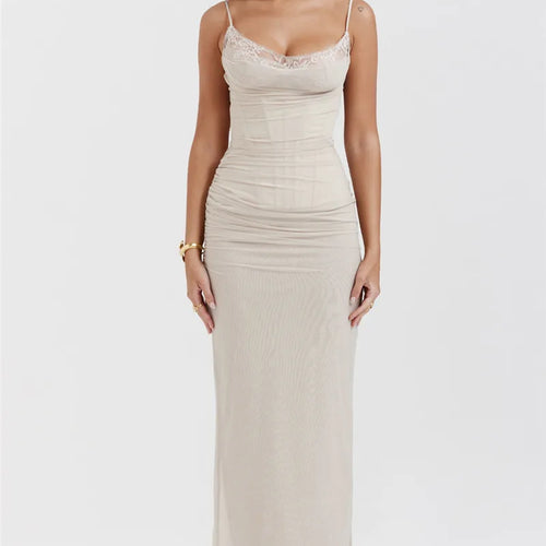 Load image into Gallery viewer, Elegant Spaghetti Strap Backless Sexy Maxi Dress For Women Fashion Two Layer Mesh Sleeveless Bodycon Club Party Dress
