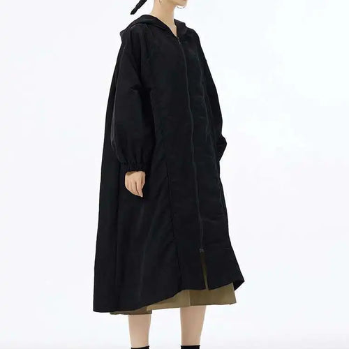 Load image into Gallery viewer, Women Green Pocket Zipper Big Size Long Trench New Hooded Long Sleeve Windbreaker Fashion Tide Spring Autumn 2025 1DH6713
