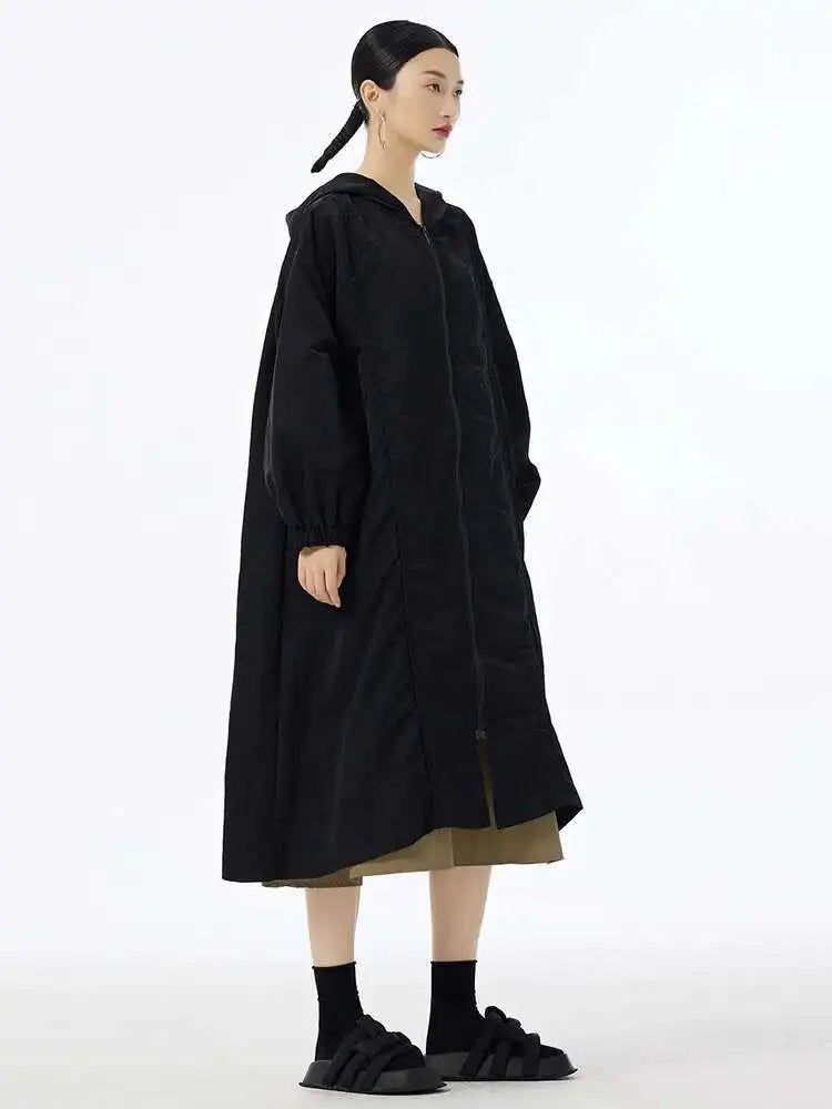 Women Green Pocket Zipper Big Size Long Trench New Hooded Long Sleeve Windbreaker Fashion Tide Spring Autumn 2025 1DH6713