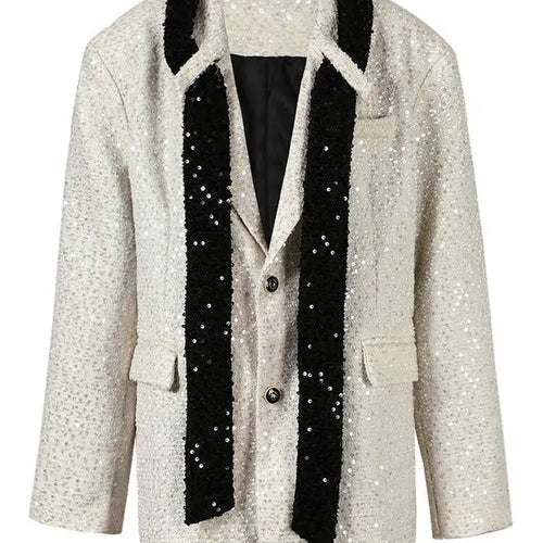 Load image into Gallery viewer, Women Beige Sequins Big Size Elegant Blazer New Lapel Long Sleeve Loose Fit Jacket Fashion Tide Spring Autumn 2025 CPG0776
