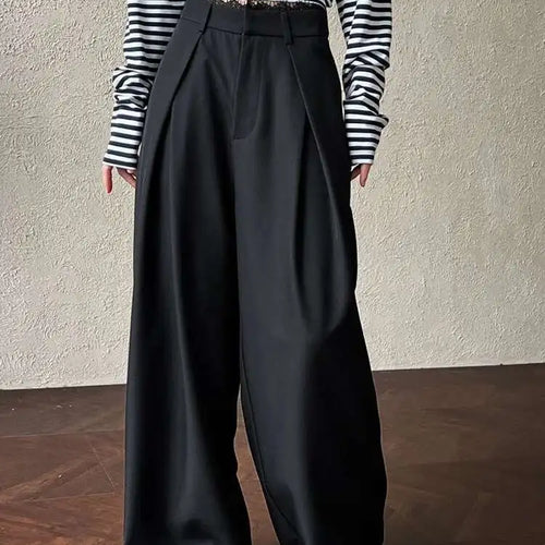 Load image into Gallery viewer, High Waist Black Lace Spliced Pleated Long Wide Leg Pants New Trousers Women Fashion Tide Spring Autumn 2025 1DJ0100
