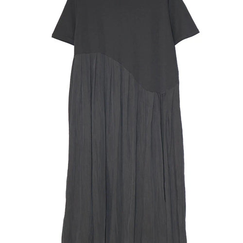 Load image into Gallery viewer, Women Black Irregular Pleated Big Size Midi Dress New Round Neck Short Sleeve Fashion Tide Spring Summer 2025 1DJ0851
