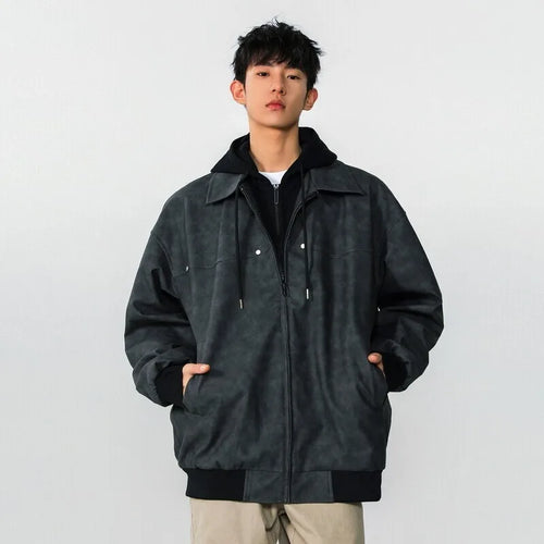 Load image into Gallery viewer, Men Jacket Spring New High Street Contrast Color Fake Two Pieces Hooded Drawstring Solid Color Jackets American Coat 9W1237
