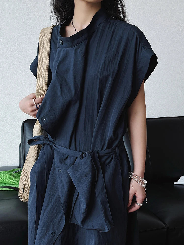 Women  Beige Ruffles Big Size Elelgant Long Dress New Stand Collar Short Sleeve Fashion Tide Spring Summer 2025 1DJ1406