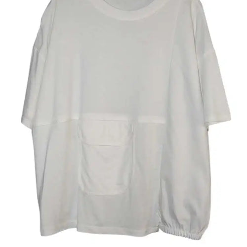 Load image into Gallery viewer, Women Black Pocket Irregular Spliced Big Size T-shirt New Round Neck Short Sleeve Fashion Tide Spring Summer 2025 1DJ0621
