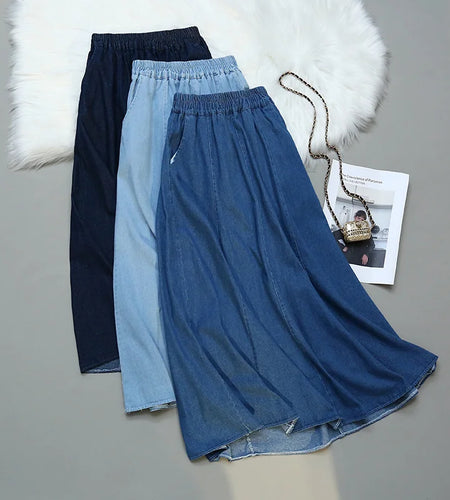 Fashion High Waist Summer Skirt Female Vintage Korean Denim Skirts Womens Elegant Faldas Mujer A-line Umbrella Jeans Skirt