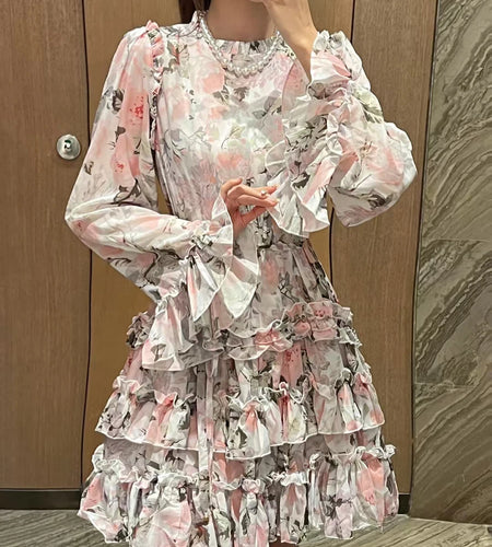 Hit Color Spliced Lace Up Slimming Dresses For Womne O Neck Long Sleeve High Waist Temperament Dress Female Fashion