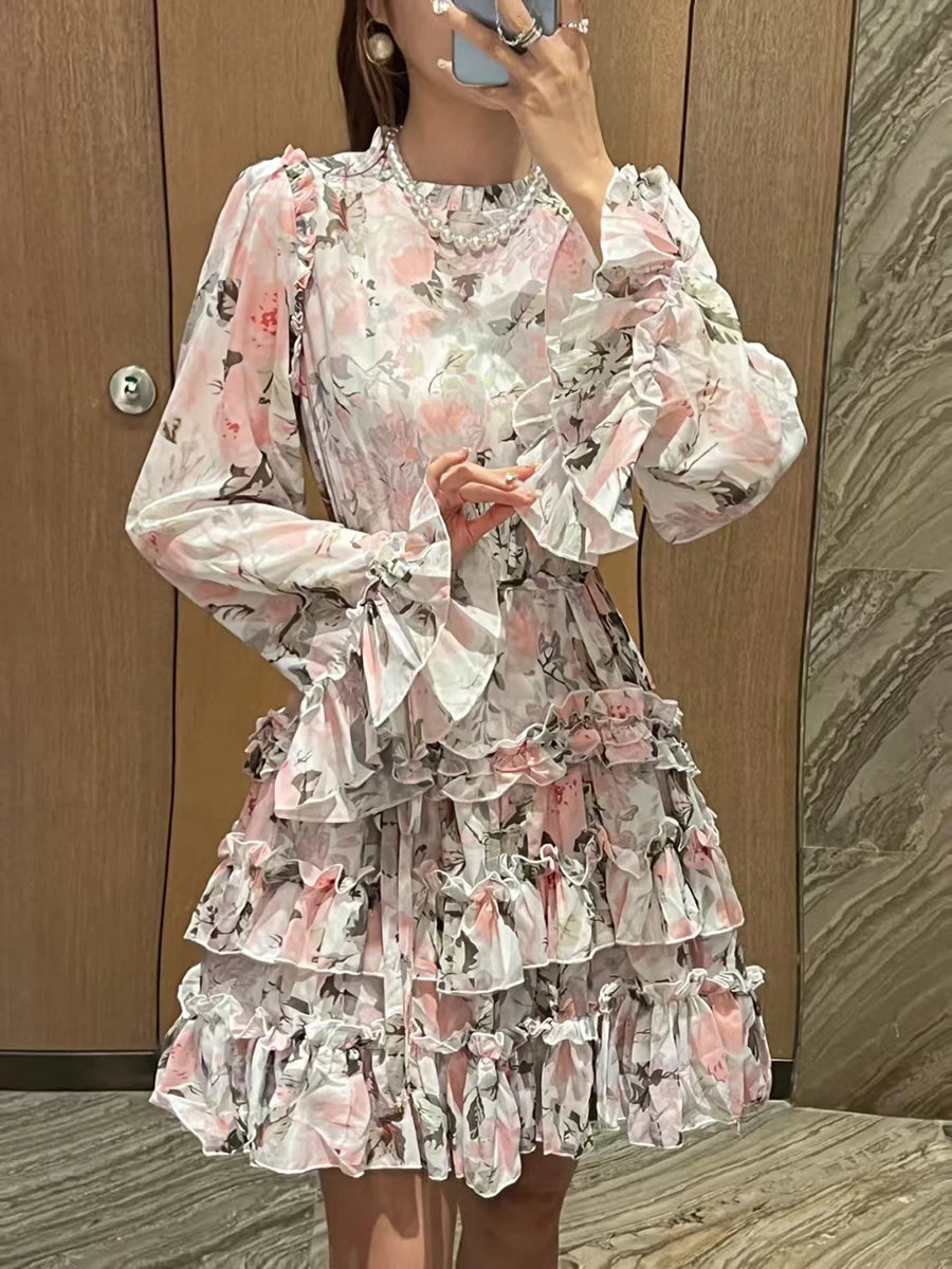 Hit Color Spliced Lace Up Slimming Dresses For Womne O Neck Long Sleeve High Waist Temperament Dress Female Fashion