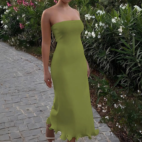 Load image into Gallery viewer, Elegant Solid Strapless Ruffles Sexy Bodycon Maxi Prom Dress Summer Women Fashion Outfit Birthday Party Festival
