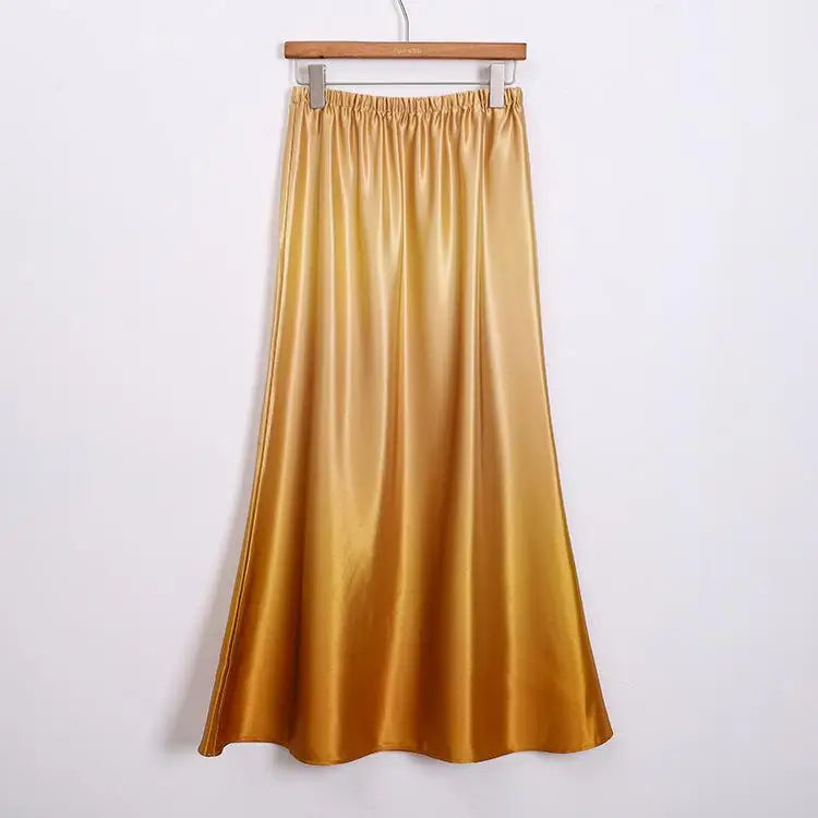 Spring Summer Gradient High Waisted Pleated Skirt Women Clothes French Vintage Elegant Vacation Party Long Skirt Streetwear Chic