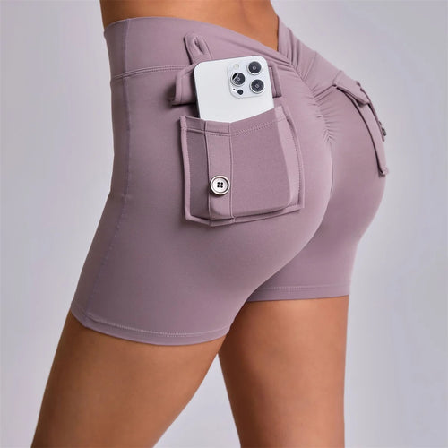 Load image into Gallery viewer, Deep V Back Yoga Shorts Women Pocket Scrunched Butt Gym Leggings High Waist Push Up Tights Sexy Booty Sports Shorts Fitness
