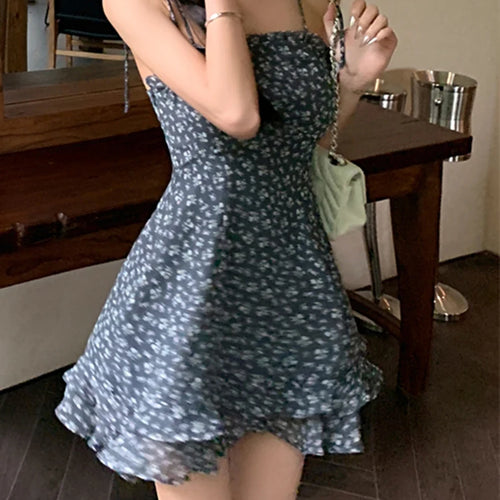 Load image into Gallery viewer, Purple Print Strapless Female Floral Dress Summer High Street Ruffles Women&#39;s Dresses French Style Slim Elegant Dresses
