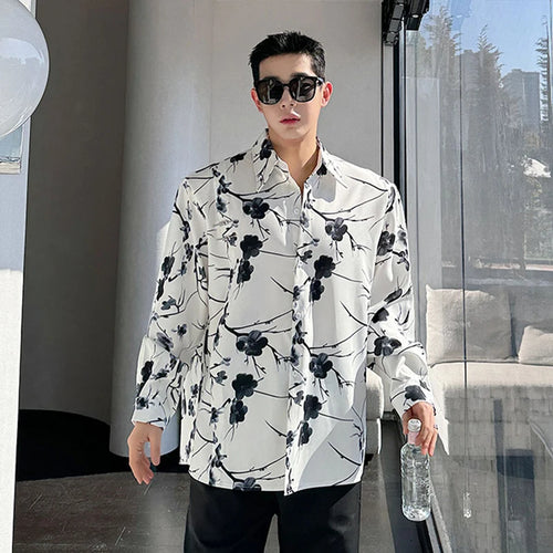 Load image into Gallery viewer, Chinese Style Men&#39;s Shirt Long Sleeve Printed Floral Male New Shirts 2024 Single Breasted Turn-down Collar Tops 9C5114
