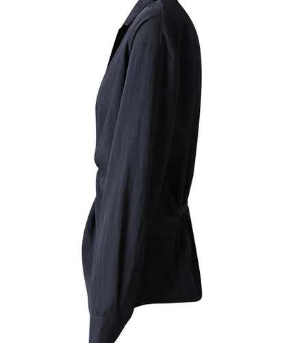 Women Balck Irregular Knot Big Size Elegant Blouse New Lapel Long Sleeve Shirt Fashion Tide Spring Autumn 2025 CPG3249