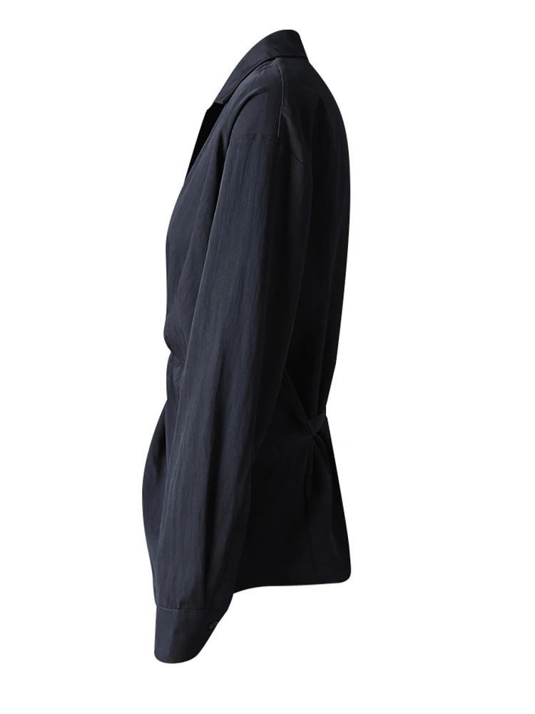 Women Balck Irregular Knot Big Size Elegant Blouse New Lapel Long Sleeve Shirt Fashion Tide Spring Autumn 2025 CPG3249