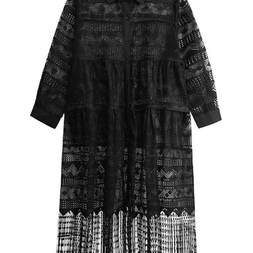 Load image into Gallery viewer, Women Black Lace Jacquard Perspective Big Size Shirt Dress New Lapel Long Sleeve Fashion Tide Spring Autumn 2025 1DH894201
