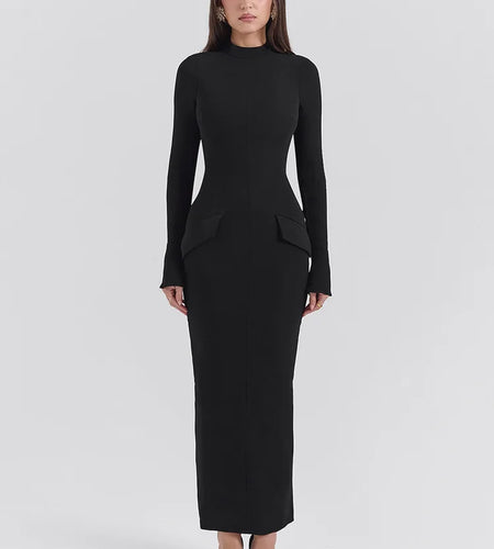 Elegant Long Sleeve Elastic Tight Party Evening Dress Women 2025 Autumn/Winter Fashion Vestidos New Slim Female Clothing