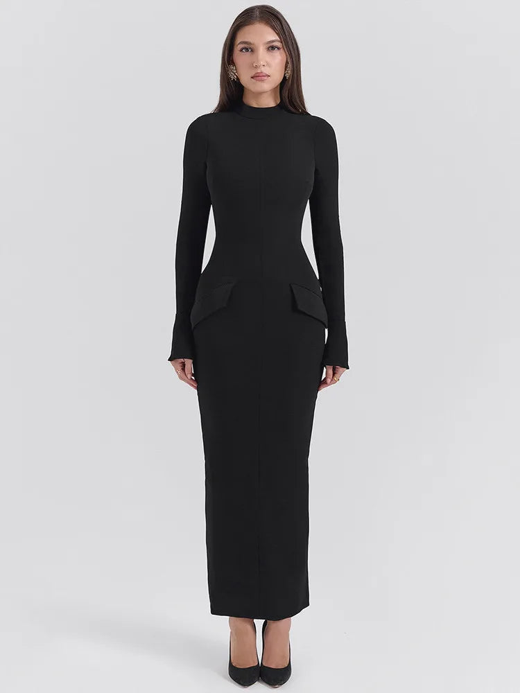 Elegant Long Sleeve Elastic Tight Party Evening Dress Women 2025 Autumn/Winter Fashion Vestidos New Slim Female Clothing