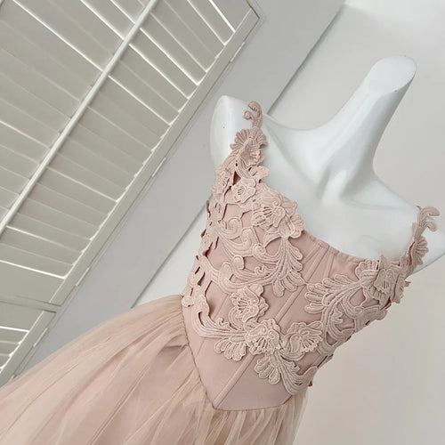 Load image into Gallery viewer, Summer French Vintage Khaki Patchwork Mesh Elegant Slim Party Mini Dress Women White High Waist Sleeveless Slip Short Dress Chic
