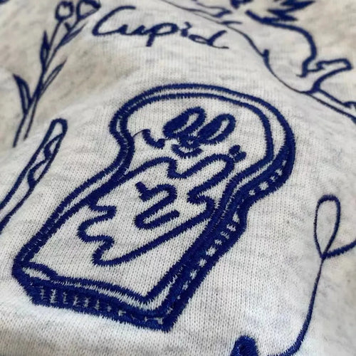 Load image into Gallery viewer, Korean Fashion Women's Gray Embroidered Round Neck Short Sweatshirts Autumn Long Sleeves Vacation Pullovers Tops Casual Popular
