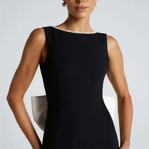 Load image into Gallery viewer, Elegant Pearl Bow Backless Sexy Maxi Dress Women Gown Fashion Sleeveless High Waist A-line Club Party Long Dress
