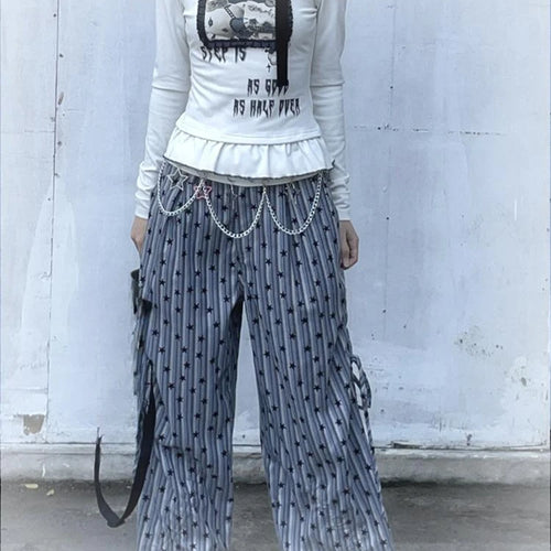 Load image into Gallery viewer, Harajuku Cartoon Print Cute T-shirts Streetwear Slim Fit Y2k Aesthetic Ruffled Autumn Shirts Women Grunge BLace Patchwork Tops
