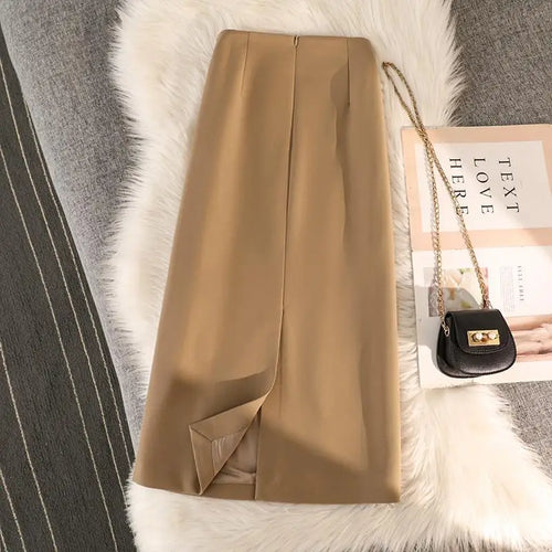 Load image into Gallery viewer, High Waist Zipper Back Split Suit Skirt For Women Spring Autumn 2023 New Solid Pencil Skirts Office Ladies Casual Straight Skirt
