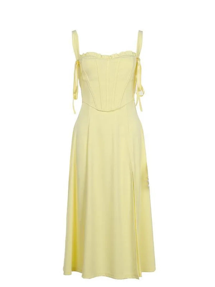 Elegant Spaghetti Strap Body Long Dress Women Set Fishbone Tight Sexy Bareback Summer 2024 Split Strap Set Evening Dress