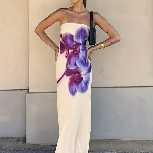 Load image into Gallery viewer, Floral Print Strapless Sexy Maxi Dress For Women Gown Off-shoulder Backless Sleeveless Elegant Long Dress Fashion
