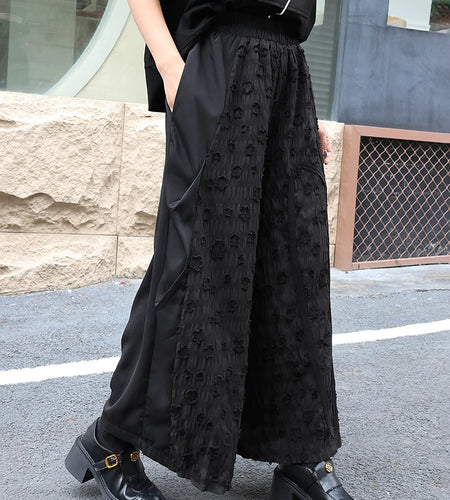 High Elastic Waist Black Jacquard Ribbon Long Wide Leg Pants New Trousers Women Fashion Tide Spring Autumn 2025 1DJ0569