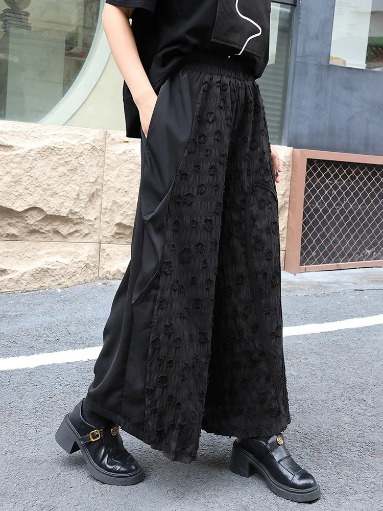 High Elastic Waist Black Jacquard Ribbon Long Wide Leg Pants New Trousers Women Fashion Tide Spring Autumn 2025 1DJ0569