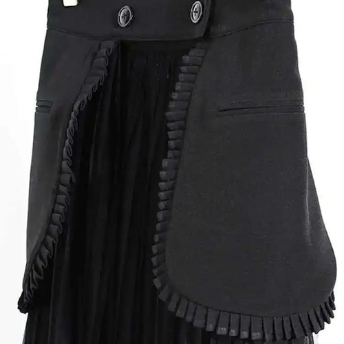 Load image into Gallery viewer, Half-body Skirt Pleated Mesh Two Pieces Suit New Lapel Long Sleeve Black Loose Women Fashion Spring Autumn 2025 1DE6625
