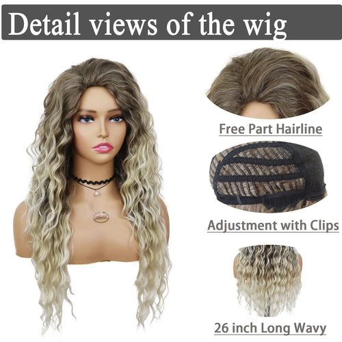 Load image into Gallery viewer, Ash Blonde Wig Synthetic Long Curly Hair Wigs for Women Fluffy Hairstyle Wave Ombre Wig Costume Carnival Party Regular Curly Wig
