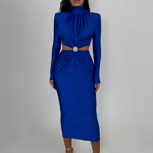 Load image into Gallery viewer, Elegant Hollow Out Sexy Maxi Dress For Women Autumn Winter New Turtleneck Long Sleeve Bodycon Club Party Evening Dress
