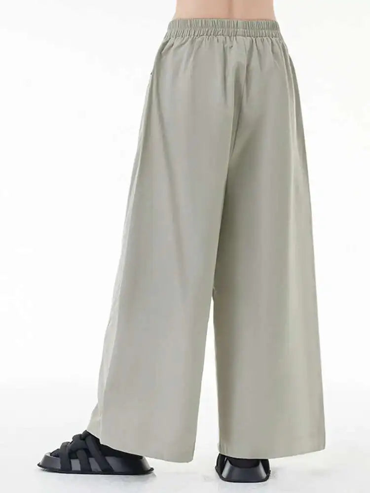 High Elastic Waist Gray Zipper Irregular Wide Leg Pants New Loose Fit Trousers Women Fashion Spring Autumn 2025 1DH3451