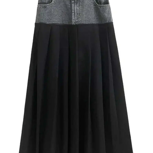 Load image into Gallery viewer, High Elastic Waist Blue Color-block Denim Pleated A-line Half-body Skirt Women Fashion Tide New Spring Autumn 2025 1DH2576
