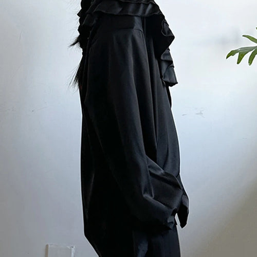 Load image into Gallery viewer, Women White Black Ruffles Big Size Elegant Blouse New V-neck Long Sleeve Shirt Fashion Tide Spring Autumn 2025 1DH95500
