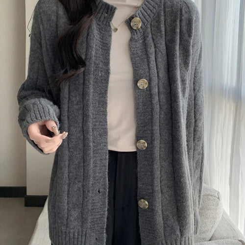 Load image into Gallery viewer, Vintage Knitwear Women&#39;s Sweaters Autumn Winter Japanese Style Loose Long Sleeve Thickened Gray Cardigan Sweater Coat
