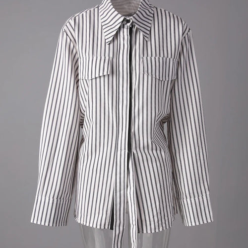 Load image into Gallery viewer, Women Striped Ribbons Irregular Elegant Blouse New Lapel Long Sleeve Shirt Fashion Tide Spring Autumn 2025 7AB8416
