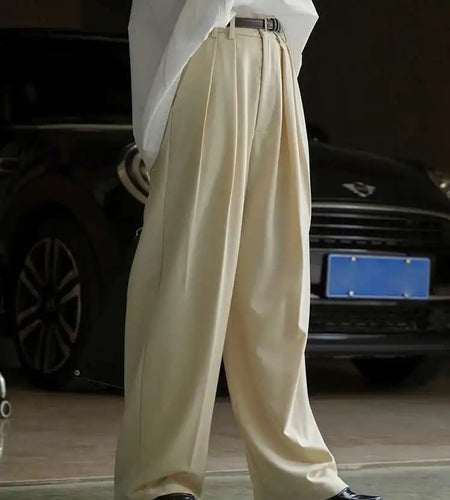 High Waist Apricot Pleated Brief Long Wide Leg Elegant Pants New Trousers Women Fashion Tide Spring Autumn 2025 1DH5260