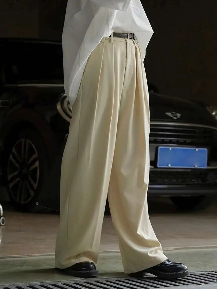High Waist Apricot Pleated Brief Long Wide Leg Elegant Pants New Trousers Women Fashion Tide Spring Autumn 2025 1DH5260