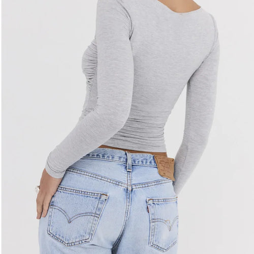 Load image into Gallery viewer, Sexy Hollow Out Long Sleeved Women Top Pleated Elastic Tight Fitting T-shirt Fashionable Street Casual Clothing Female
