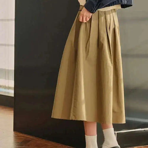 Load image into Gallery viewer, High Elastic Waist Khaki Pleated Causal Half-body Skirt Loose Fit Women Fashion Tide New Spring Autumn 2025 1DH0004

