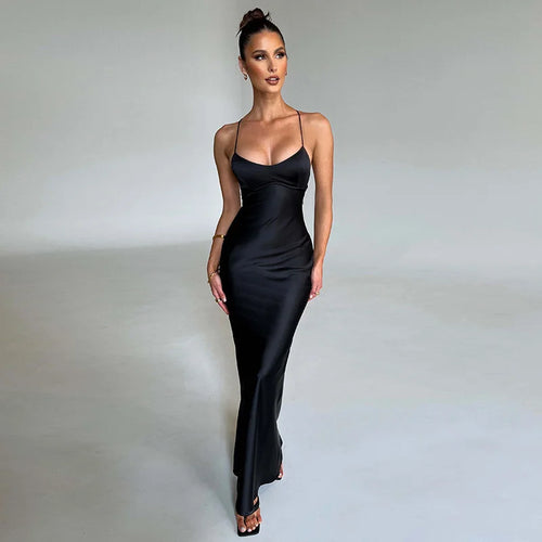 Load image into Gallery viewer, Satin Backless Maxi Dress For Women 2022 Autumn New Spaghetti Strap Sleeveless Bodycon Long Dress Vestido Clubwear
