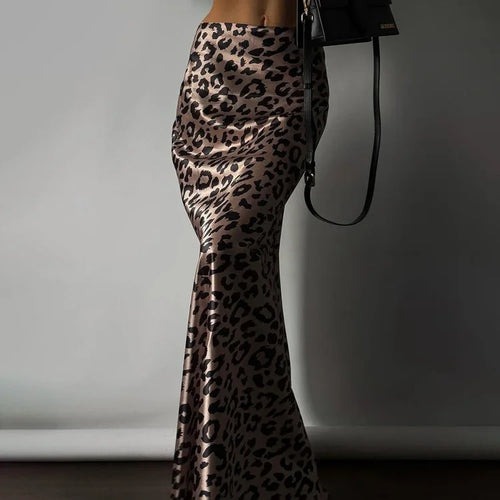 Load image into Gallery viewer, Satin Leopard Print Long Skirt Women Fashion High Waist Maxi Fishtail Skirt Ladies Fashion With Zipper Sexy Skirts
