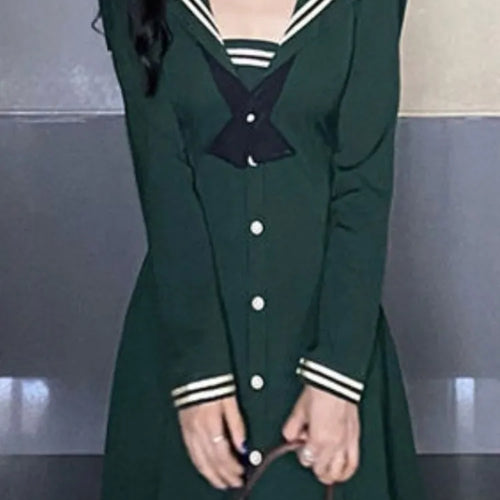 Load image into Gallery viewer, Preppy Style School Kawaii Cute Dress Women Soft Girl Student Sailor Collar Midi Dresses Vintage Long Sleeve Autumn
