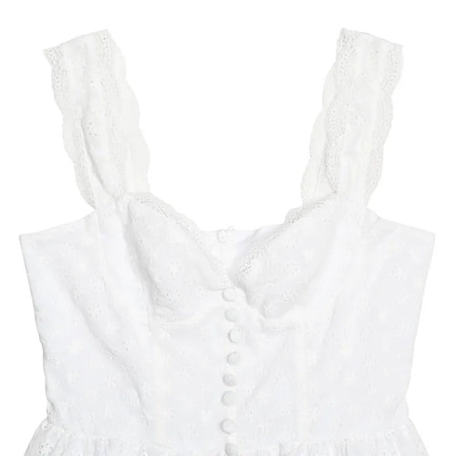 Load image into Gallery viewer, White English Embroidered Belted Mini Dress For Women Fashion V Neck Sleeveless Backless A-line Club Party Sexy Dress
