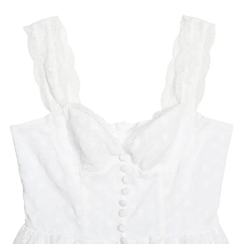White English Embroidered Belted Mini Dress For Women Fashion V Neck Sleeveless Backless A-line Club Party Sexy Dress