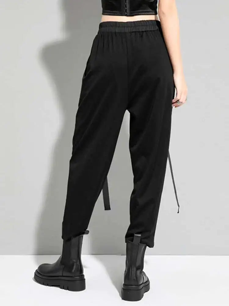 High Elastic Waist Black Pocket Split Long Harem Trousers New Loose Fit Pants Women Fashion Spring Autumn 2025 1DD5773